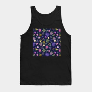 English Cottage Garden on Navy Background Tank Top